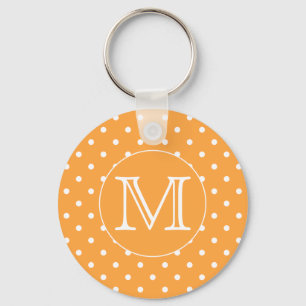Aangepast monogram. Oranje en witte poka Dot. Sleutelhanger
