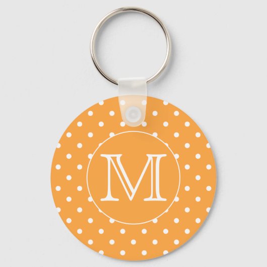 Aangepast monogram. Oranje en witte poka Dot. Sleutelhanger (Voorkant)