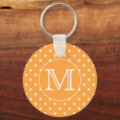 Aangepast monogram. Oranje en witte poka Dot. Sleutelhanger (Voorkant)