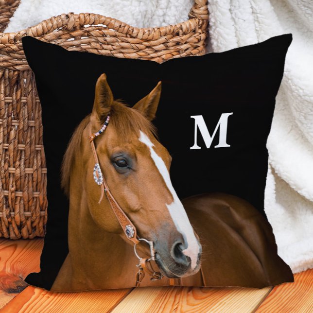 Aangepast monogram paard foto kussen (Monogram Quarter-horse pillow)