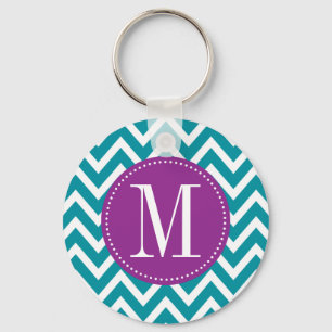 Aangepast monogram Paarse en blauwe Chevron Sleutelhanger