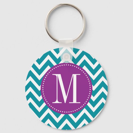 Aangepast monogram Paarse en blauwe Chevron Sleutelhanger (Voorkant)