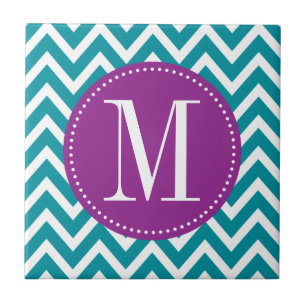 Aangepast monogram Paarse en blauwe Chevron Tegeltje
