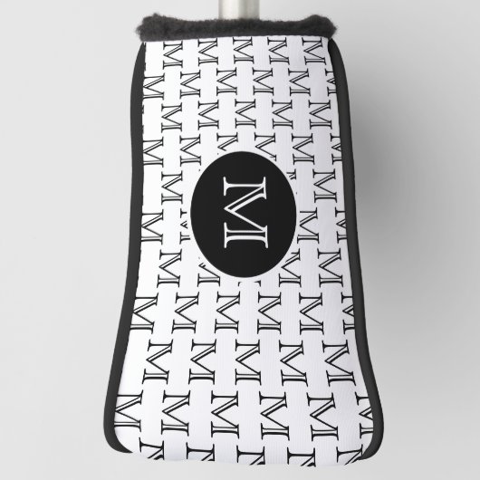 Aangepast monogram-patroon voor wit en zwart golfheadcover (Draai 90)