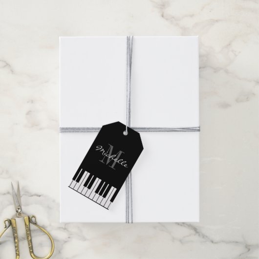 Aangepast monogram piano key muziekinstrument cadeaulabel (Met Touw)