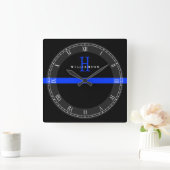 Aangepast monogram politie-dun blauw lijnenmodel vierkante klok (Huis)