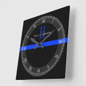 Aangepast monogram politie-dun blauw lijnenmodel vierkante klok (Hoek)