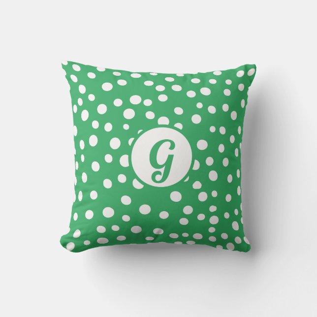 Aangepast Monogram Polka Dot x Groen Accent Kussen (Voorkant)