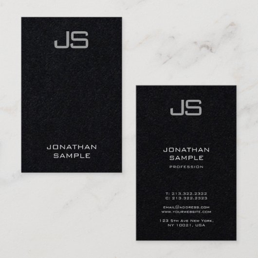 Aangepast Monogram Premium Zwart Sjabloon Verticaa Visitekaartje (Voorkant / Achterkant)