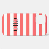 Aangepast monogram rendy koraalroze en witte stree Case-Mate iPhone case (Achterkant (horizontaal))