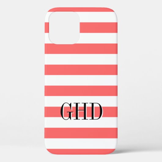 Aangepast monogram rendy koraalroze en witte stree Case-Mate iPhone case (Achterkant)