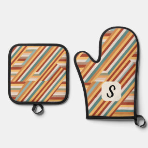 Aangepast Monogram Retro 70s Geometrisch Ovenwant & Pannenlap Set