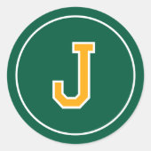 Aangepast monogram Retro Typografie Groen Geel Ronde Sticker (Voorkant)