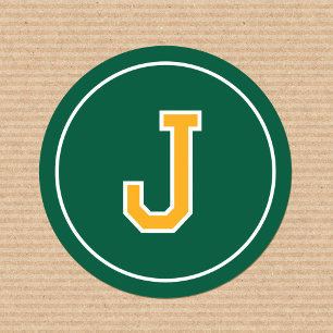 Aangepast monogram Retro Typografie Groen Geel Ronde Sticker