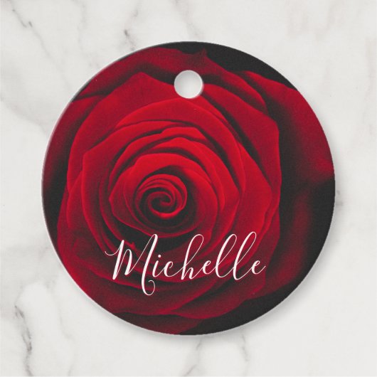 Aangepast monogram rode roze  foto bedankjes labels (Voorkant)