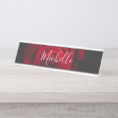 Aangepast monogram rode roze  foto bureau naambordje (Voorkant)