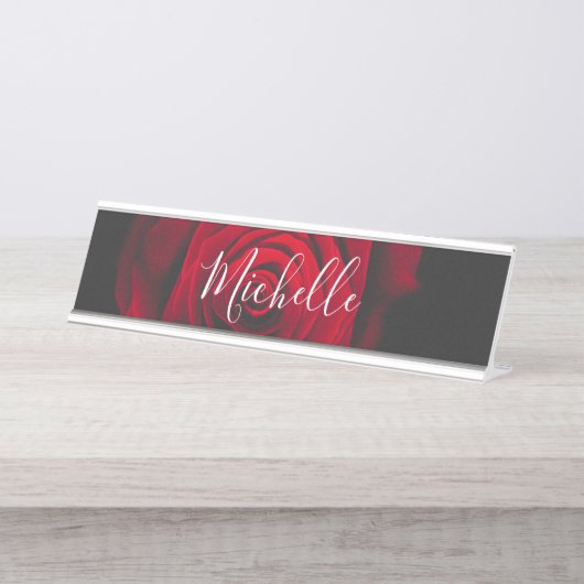 Aangepast monogram rode roze  foto bureau naambordje (Voorkant)