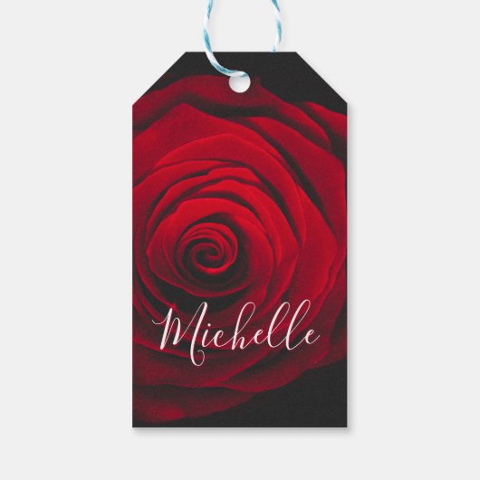 Aangepast monogram rode roze  foto cadeaulabel (Achterkant)