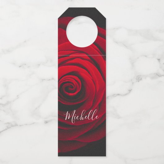 Aangepast monogram rode roze  foto flessenhanger (Voorkant)