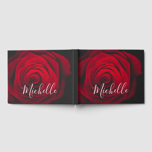 Aangepast monogram rode roze foto gastenboek (Volledig)