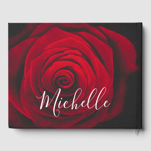 Aangepast monogram rode roze  foto gastenboek (Achterkant)