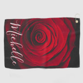 Aangepast monogram rode roze  foto golfhanddoek (Horizontaal)