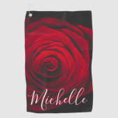 Aangepast monogram rode roze  foto golfhanddoek (Voorkant)