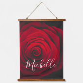 Aangepast monogram rode roze  foto hangend wandkleed (Voorkant)