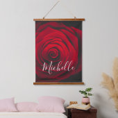 Aangepast monogram rode roze  foto hangend wandkleed (Slaapkamer)