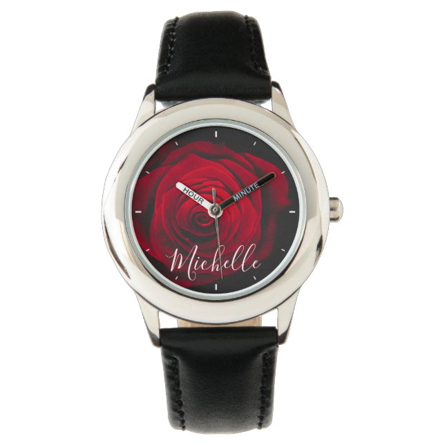 Aangepast monogram rode roze  foto horloge (Voorkant)