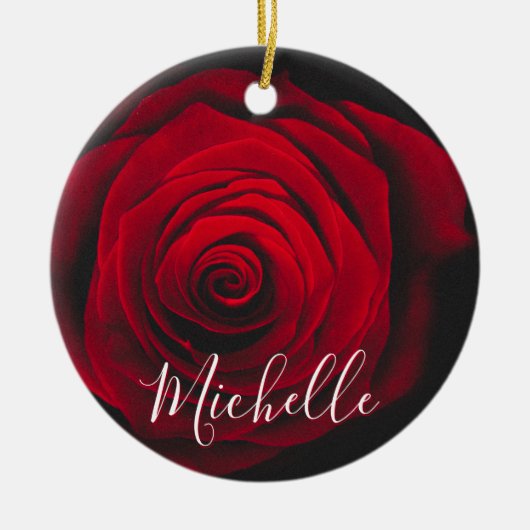 Aangepast monogram rode roze  foto keramisch ornament (Voorkant)