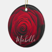 Aangepast monogram rode roze  foto keramisch ornament (Links)