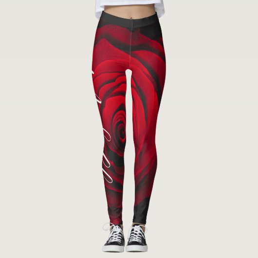 Aangepast monogram rode roze foto leggings (Voorkant)