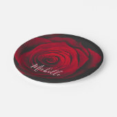 Aangepast monogram rode roze  foto papieren bordje (Gekanteld)