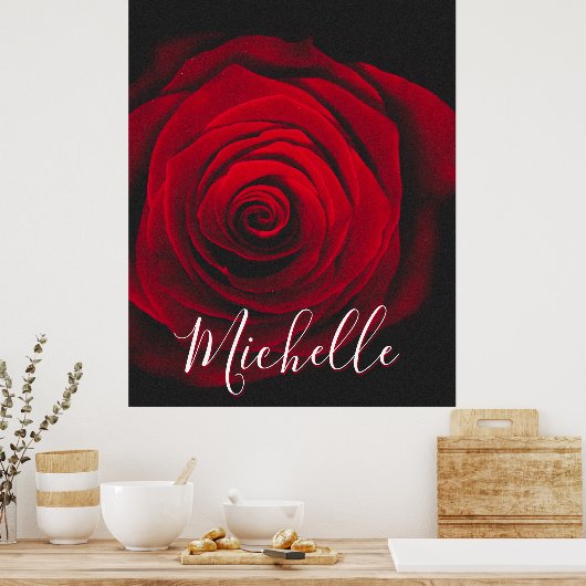 Aangepast monogram rode roze  foto poster (Keuken)