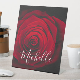 Aangepast monogram rode roze  foto reclamebord met voetstuk