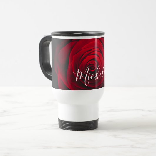 Aangepast monogram rode roze foto reisbeker (Voorkant links)