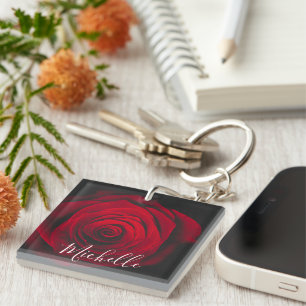 Aangepast monogram rode roze foto sleutelhanger
