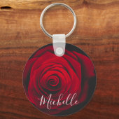 Aangepast monogram rode roze foto sleutelhanger (Voorkant)