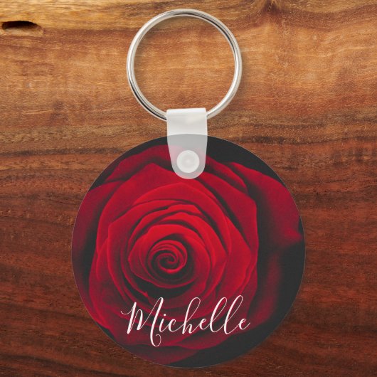 Aangepast monogram rode roze foto sleutelhanger (Voorkant)