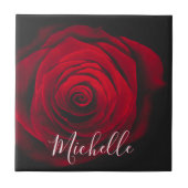 Aangepast monogram rode roze  foto tegeltje (Voorkant)