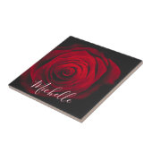 Aangepast monogram rode roze  foto tegeltje (Zijkant)