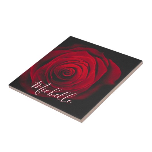 Aangepast monogram rode roze  foto tegeltje (Zijkant)