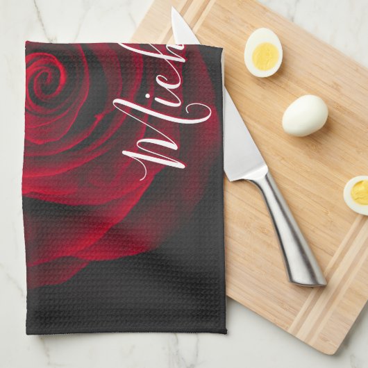 Aangepast monogram rode roze  foto theedoek (Quarter Fold)