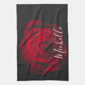 Aangepast monogram rode roze  foto theedoek (Verticaal)