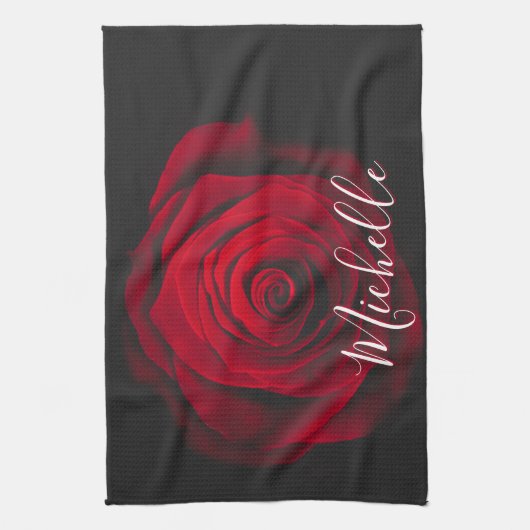 Aangepast monogram rode roze  foto theedoek (Verticaal)