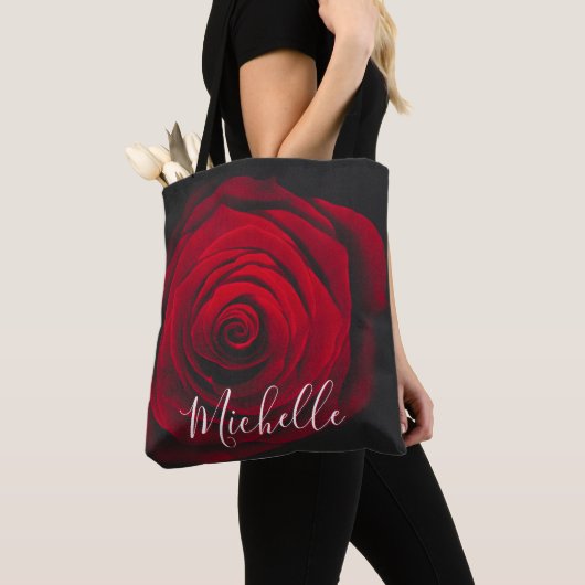 Aangepast monogram rode roze  foto tote bag (Dichtbij)