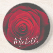 Aangepast monogram rode roze  foto zandsteen onderzetter (Voorkant)