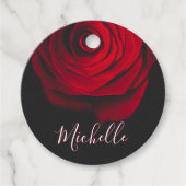 Aangepast monogram rode roze  foto zwart bedankjes labels (Voorkant)