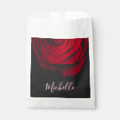 Aangepast monogram rode roze  foto zwart bedankzakje (Voorkant)